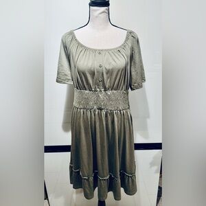 Olive Green Smocked Waist Dress XL